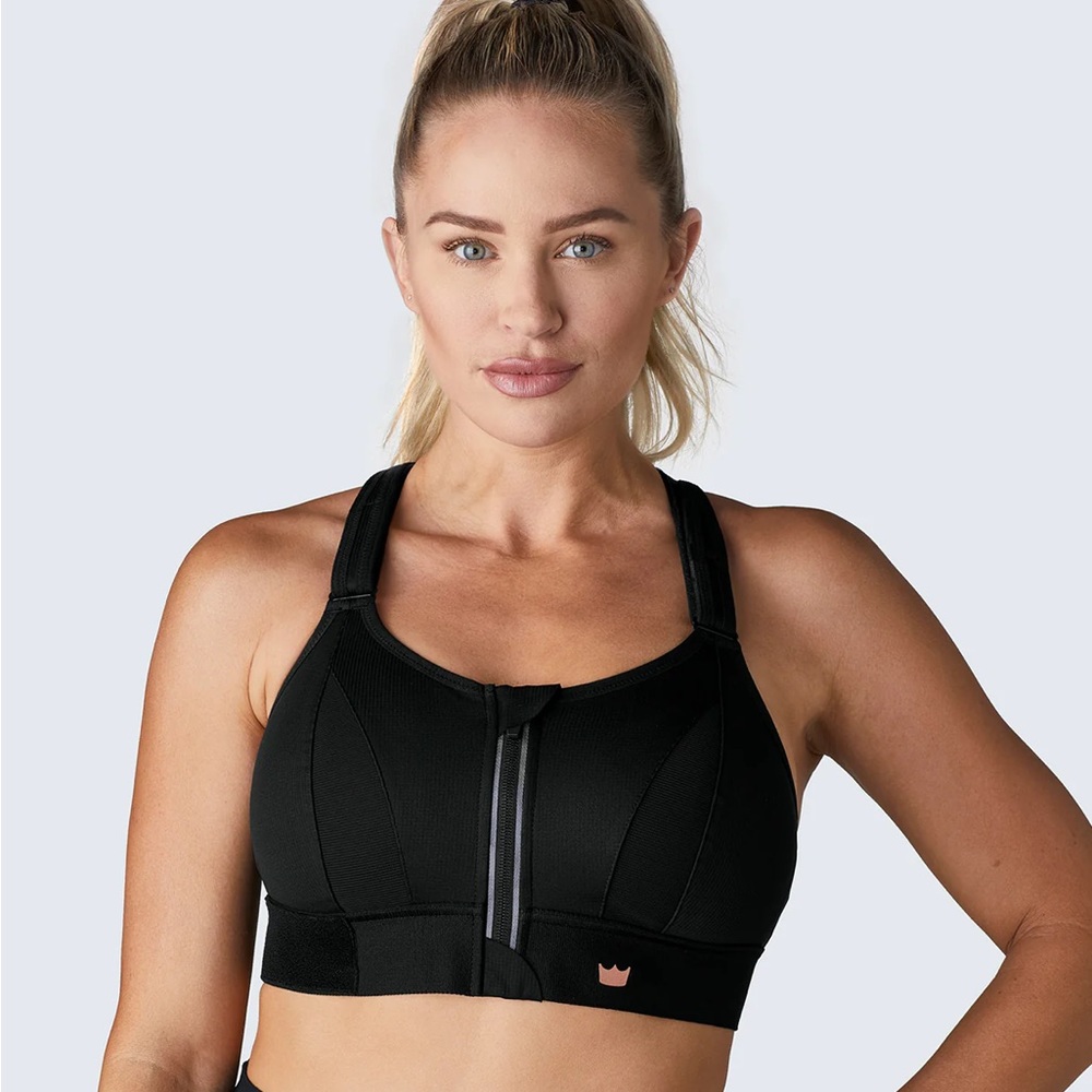 SHEFIT Black Front-Zip High-Support Sports Bra